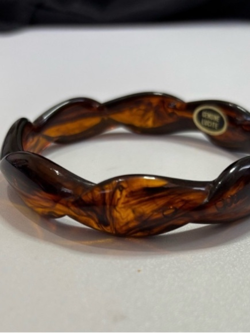 VINTAGE Genuine Lucite Twist Bangle Tiger Eye 2.5 Inch Diameter